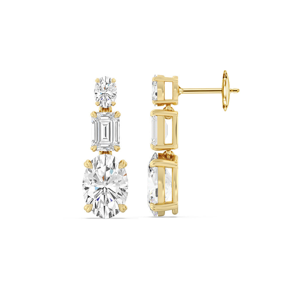 Elegance Oval and Emerald Dangle Earrings with 18KT Yellow Gold / Lab / 6 Cut Diamond in 14KT Yellow Gold / Lab / 6 view 2

