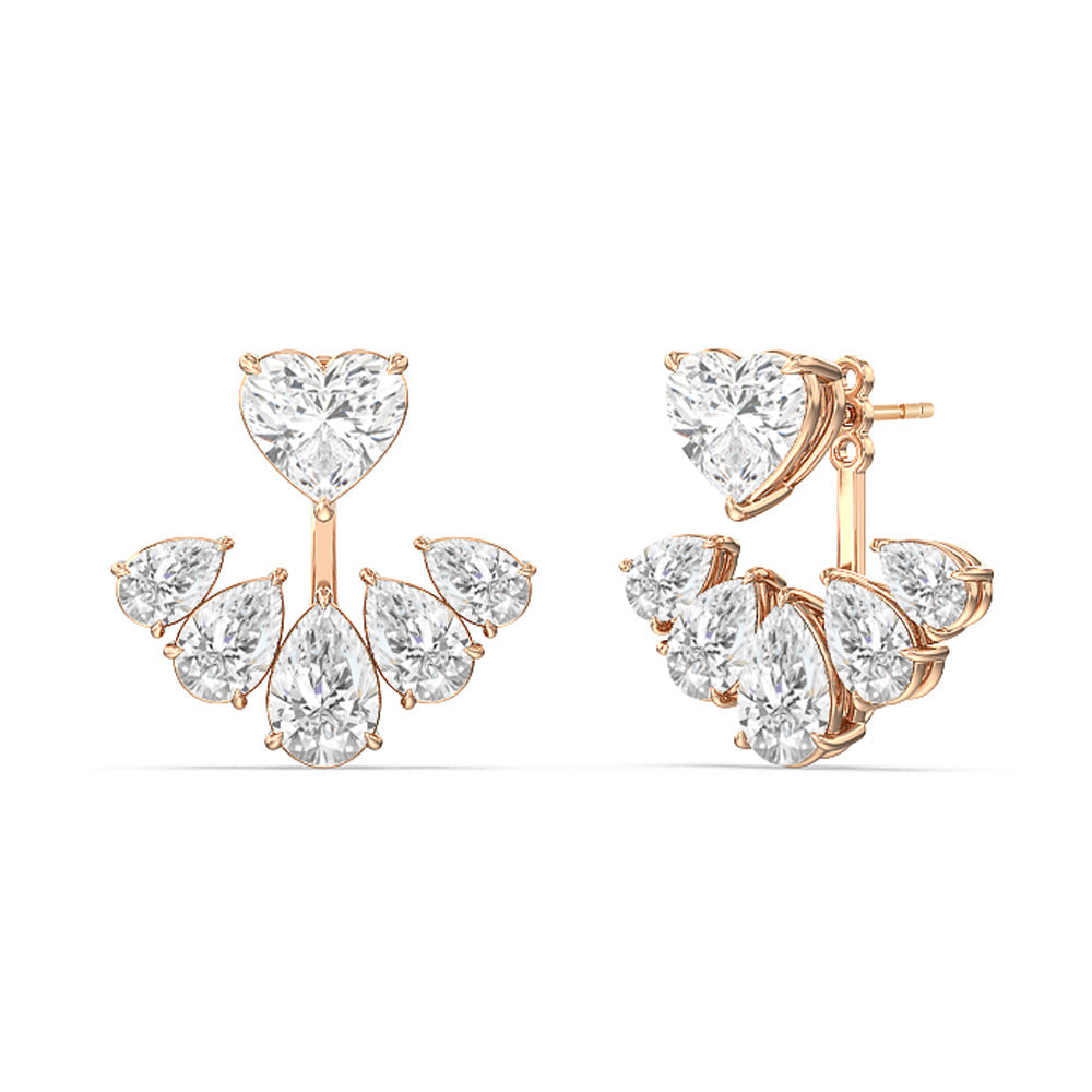 Heart Solitare Front-Back Earrings with 18KT Rose Gold / Lab / 15 1/2 Cut Diamond in 14KT Rose Gold / Lab / 15 1/2 view 1
