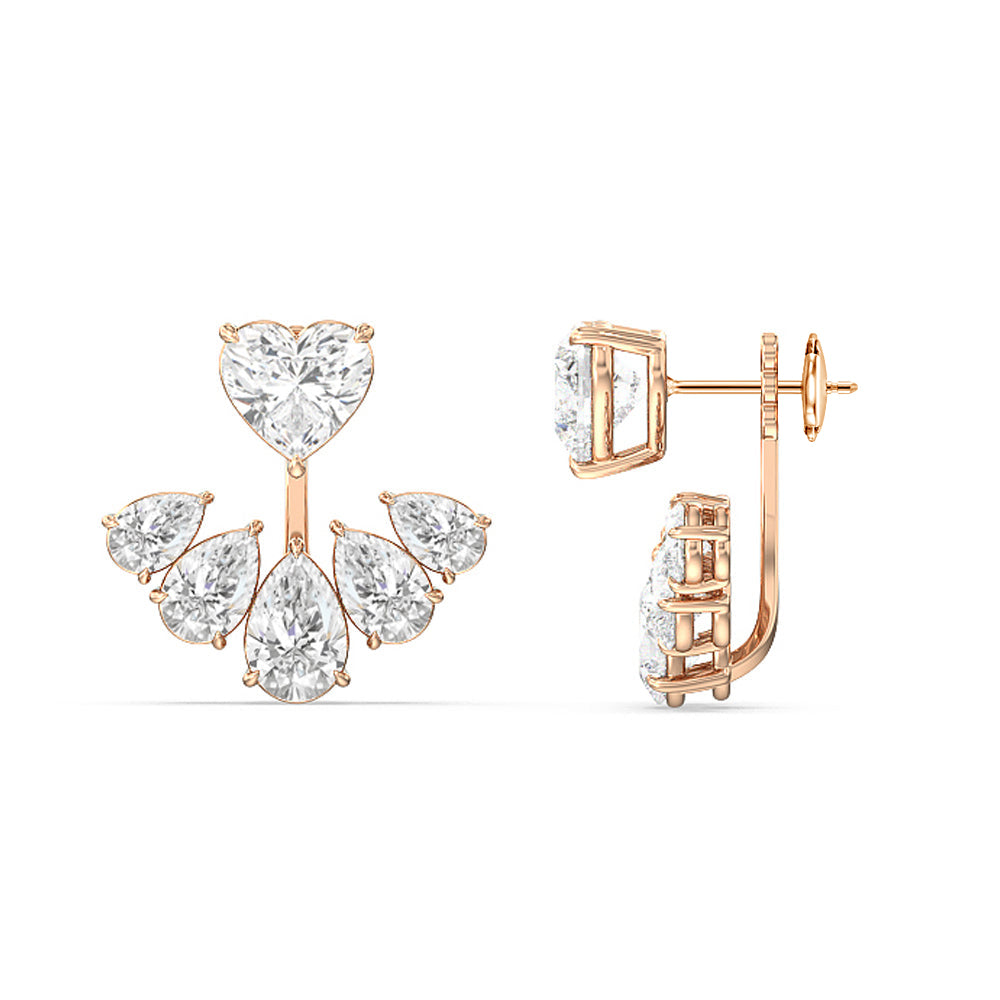Heart Solitare Front-Back Earrings with 18KT Rose Gold / Lab / 15 1/2 Cut Diamond in 14KT Rose Gold / Lab / 15 1/2 view 2
