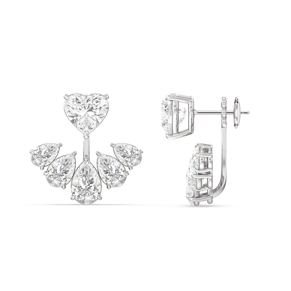 Heart Solitare Front-Back Earrings with 18KT White Gold / Lab / 15 1/2 Cut Diamond in 14KT White Gold / Lab / 15 1/2 view 2
