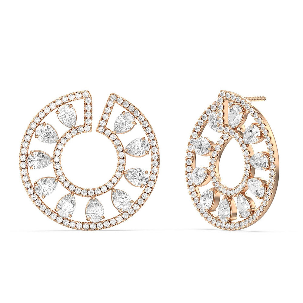 Spiral Pear Shape Diamond Earrings with 18KT Rose Gold / Lab / 6 1/2 Cut Diamond in 14KT Rose Gold / Lab / 6 1/2 view 1
