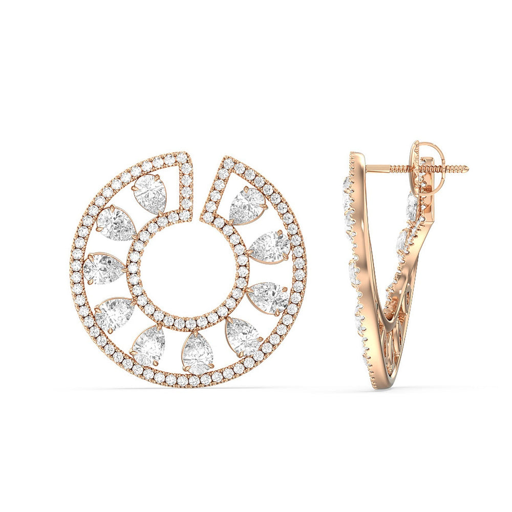 Spiral Pear Shape Diamond Earrings with 18KT Rose Gold / Lab / 6 1/2 Cut Diamond in 14KT Rose Gold / Lab / 6 1/2 view 2
