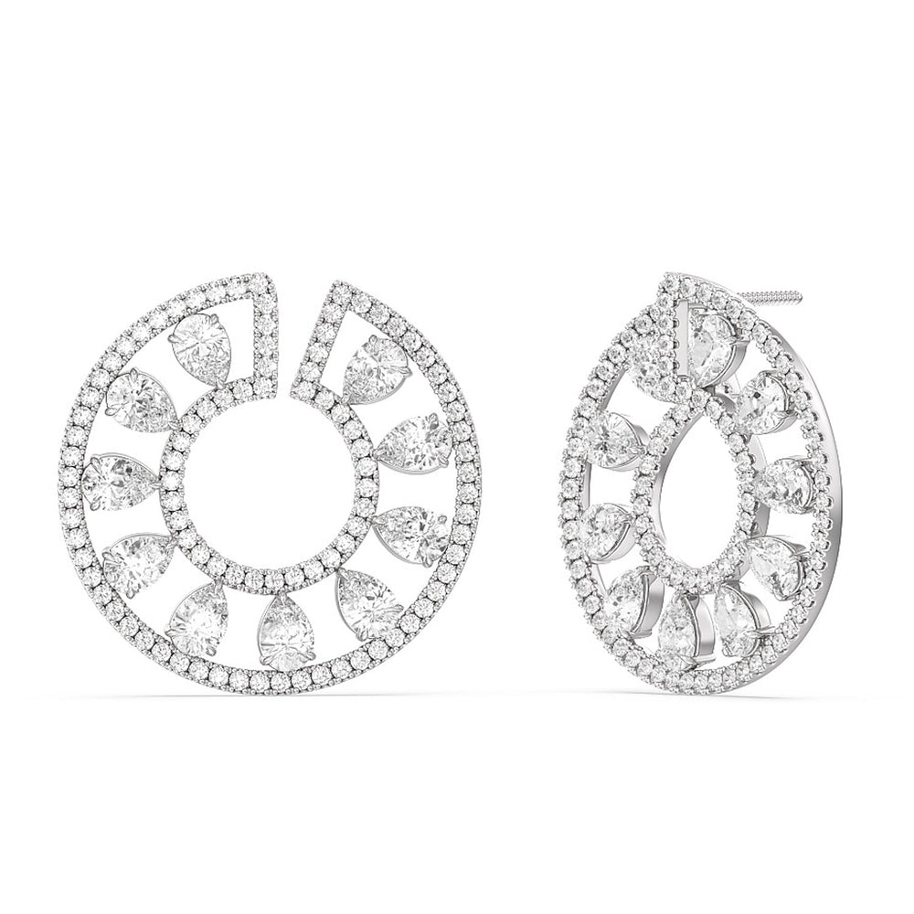 Spiral Pear Shape Diamond Earrings with 18KT White Gold / Lab / 6 1/2 Cut Diamond in 14KT White Gold / Lab / 6 1/2 view 1
