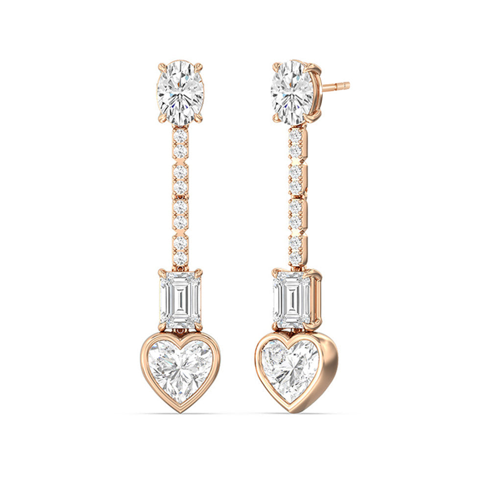 Heart Shape Dangler Earrings with 18KT Rose Gold / Lab / 8 1/3 Cut Diamond in 14KT Rose Gold / Lab / 8 1/3 view 1
