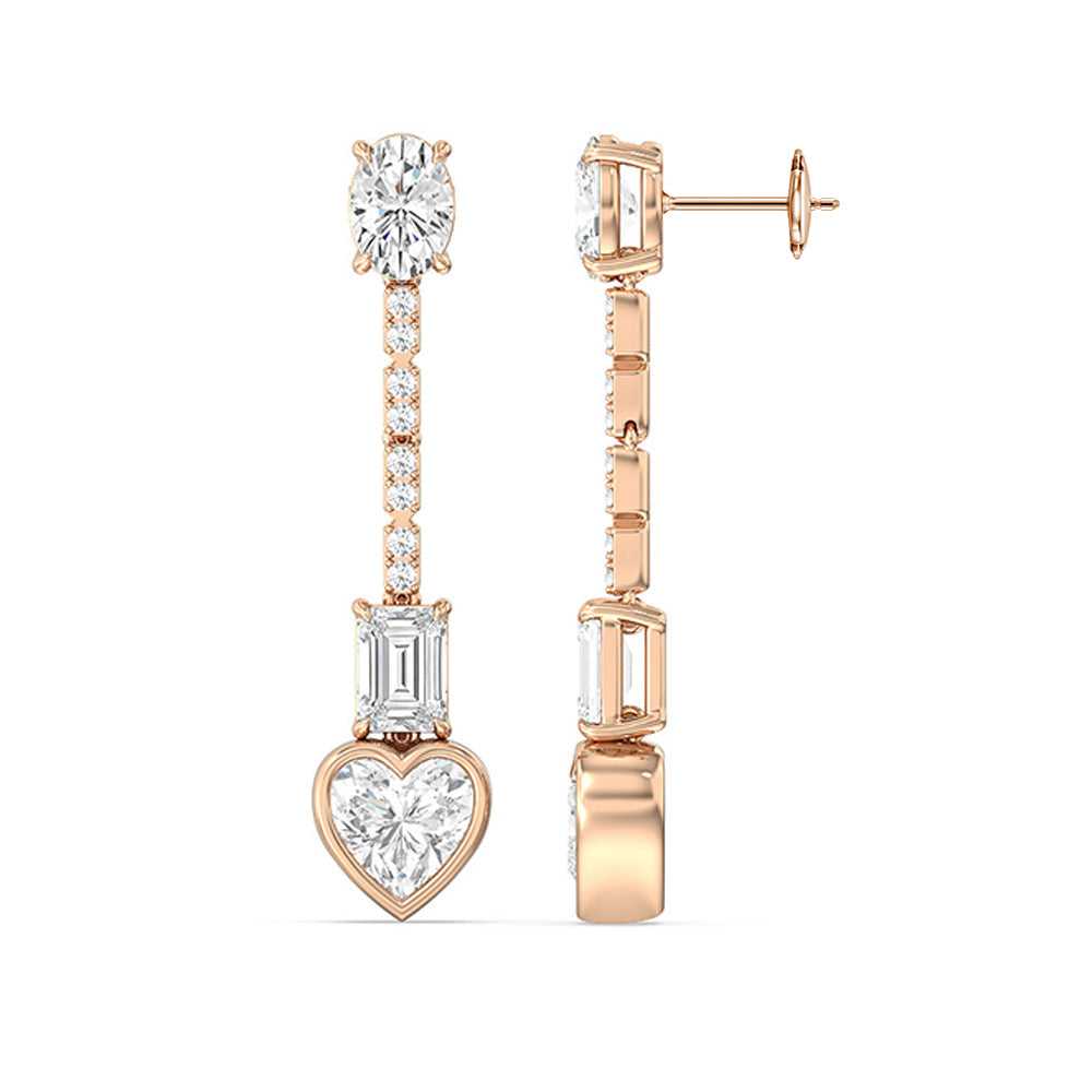 Heart Shape Dangler Earrings with 18KT Rose Gold / Lab / 8 1/3 Cut Diamond in 14KT Rose Gold / Lab / 8 1/3 view 2
