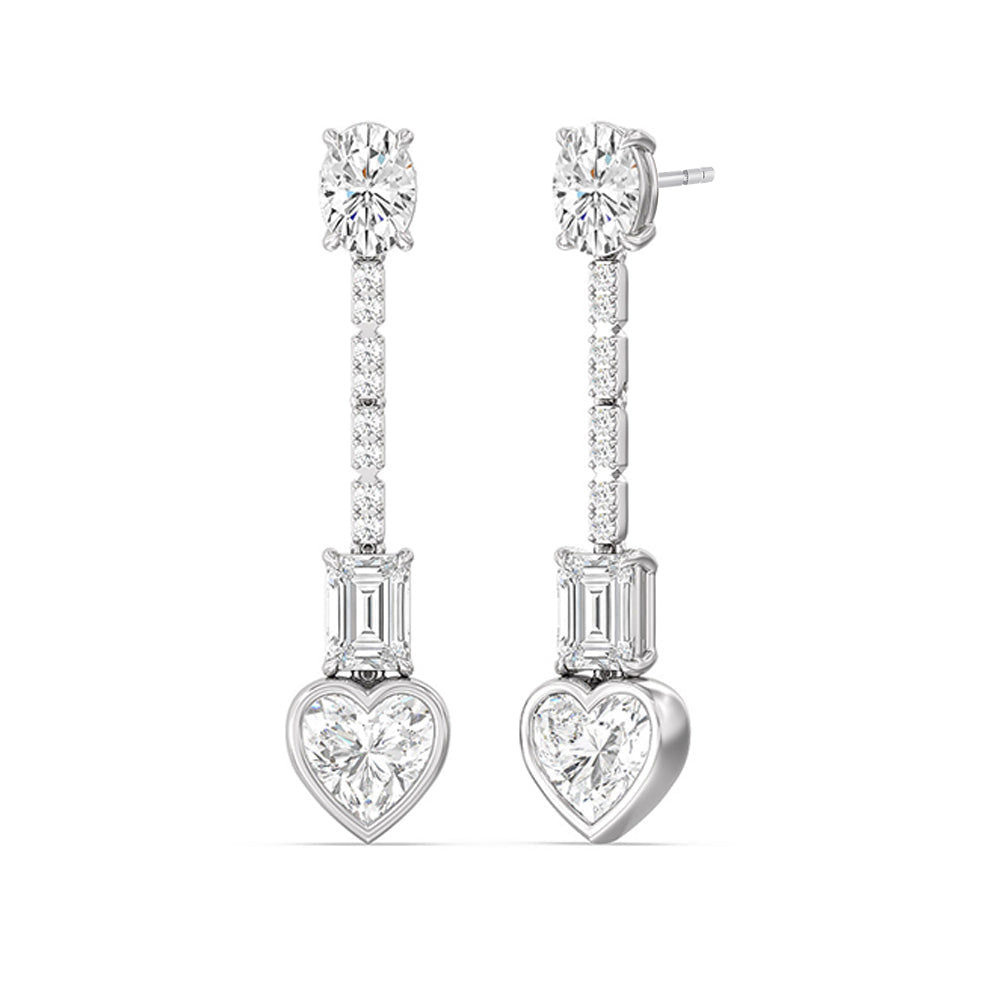 Heart Shape Dangler Earrings with 18KT White Gold / Lab / 8 1/3 Cut Diamond in 14KT White Gold / Lab / 8 1/3 view 1
