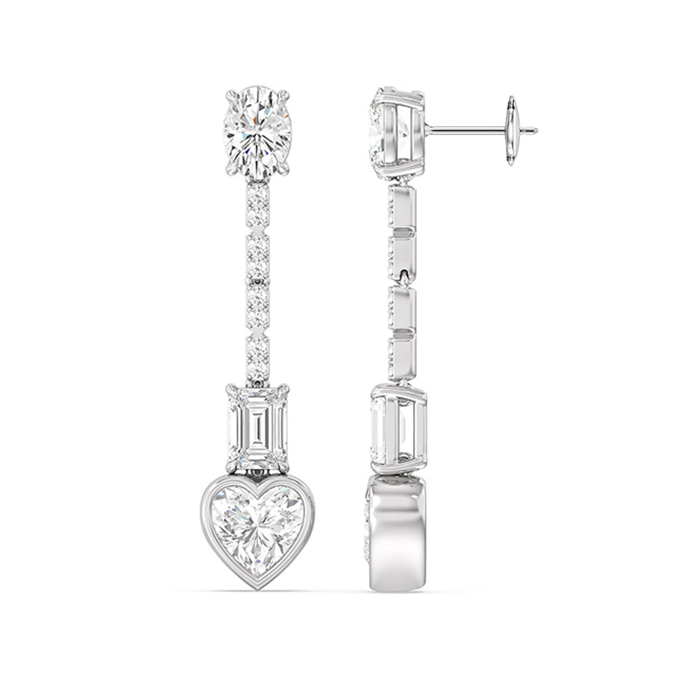 Heart Shape Dangler Earrings with 18KT White Gold / Lab / 8 1/3 Cut Diamond in 14KT White Gold / Lab / 8 1/3 view 2
