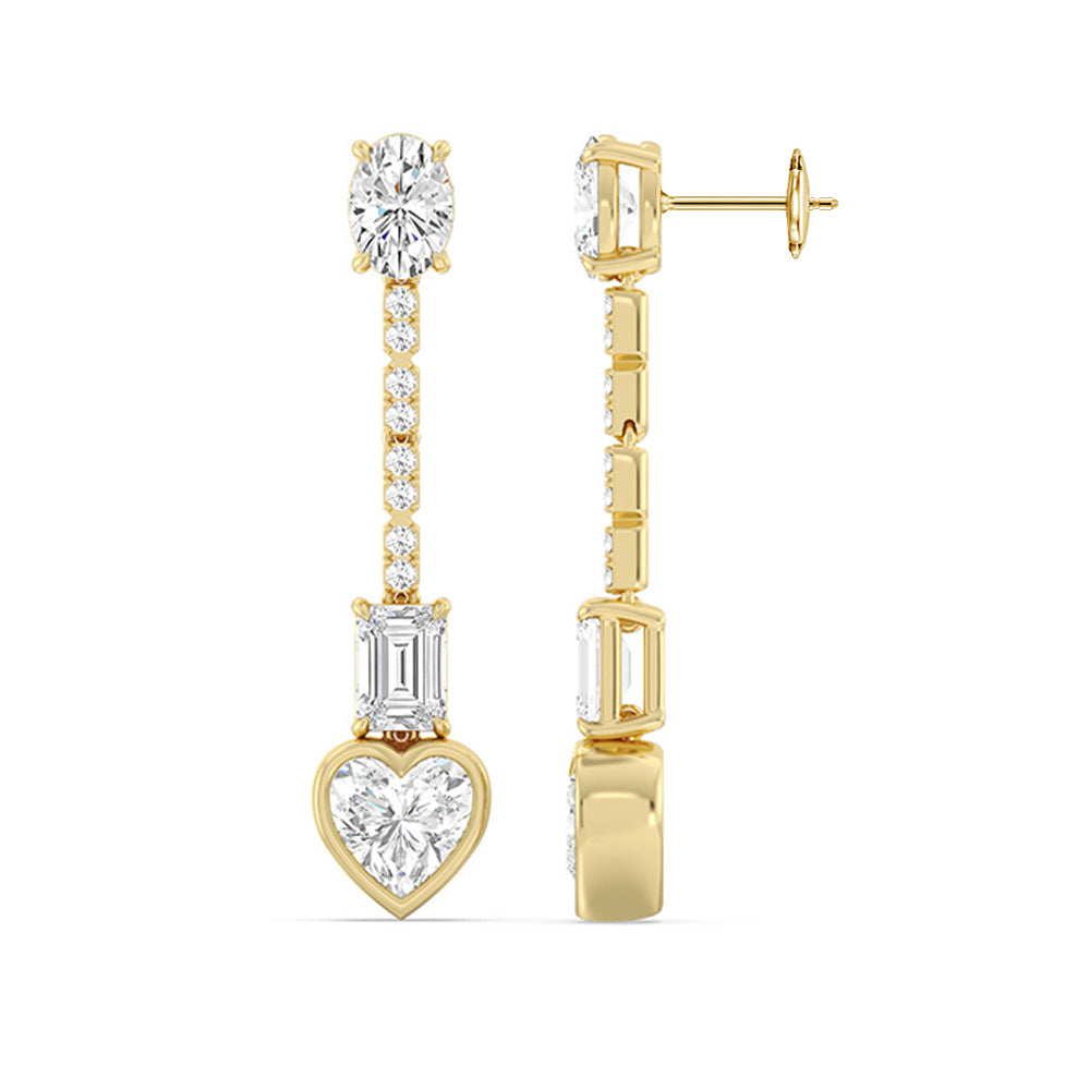 Heart Shape Dangler Earrings with 18KT Yellow Gold / Lab / 8 1/3 Cut Diamond in 14KT Yellow Gold / Lab / 8 1/3 view 2
