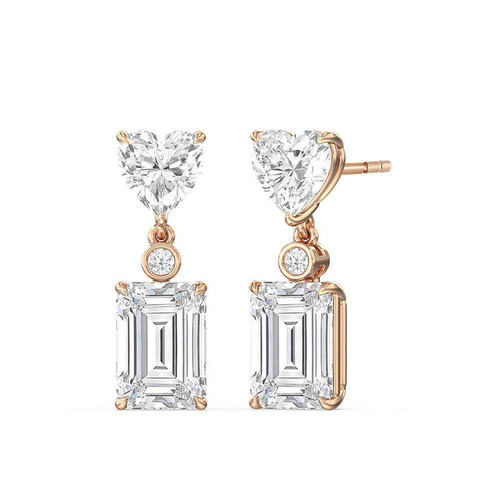 Heart Shape with Emerald Drop Earrings with 18KT Rose Gold / Lab / 7 Cut Diamond in 14KT Rose Gold / Lab / 7 view 1
