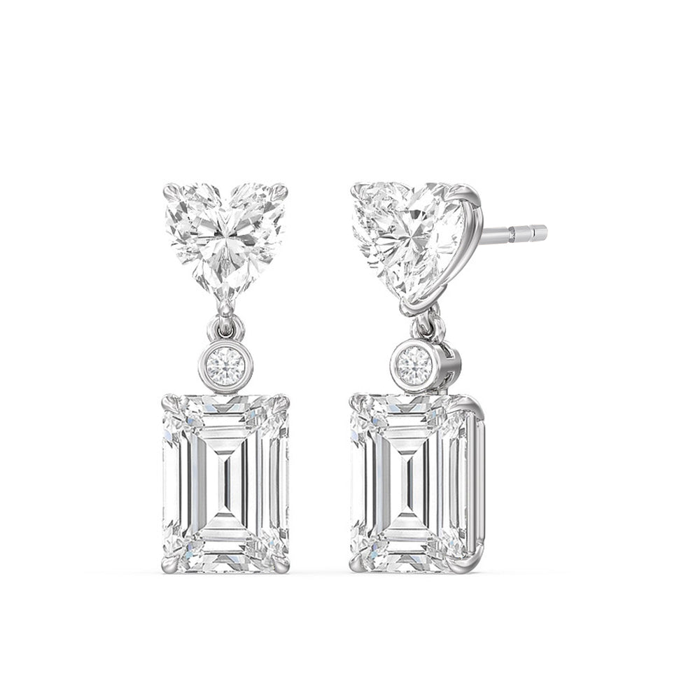 Heart Shape with Emerald Drop Earrings with 18KT White Gold / Lab / 7 Cut Diamond in 14KT White Gold / Lab / 7 view 1
