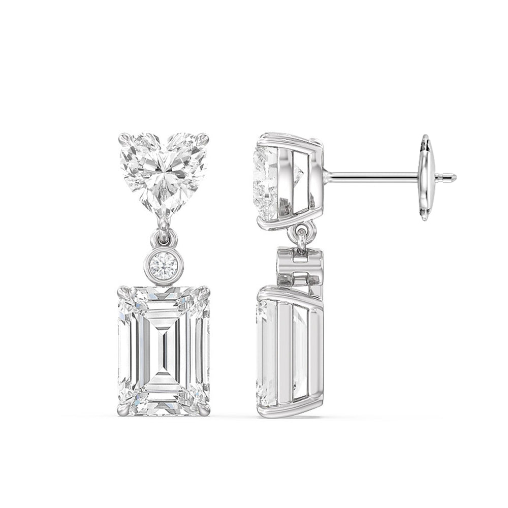 Heart Shape with Emerald Drop Earrings with 18KT White Gold / Lab / 7 Cut Diamond in 14KT White Gold / Lab / 7 view 2
