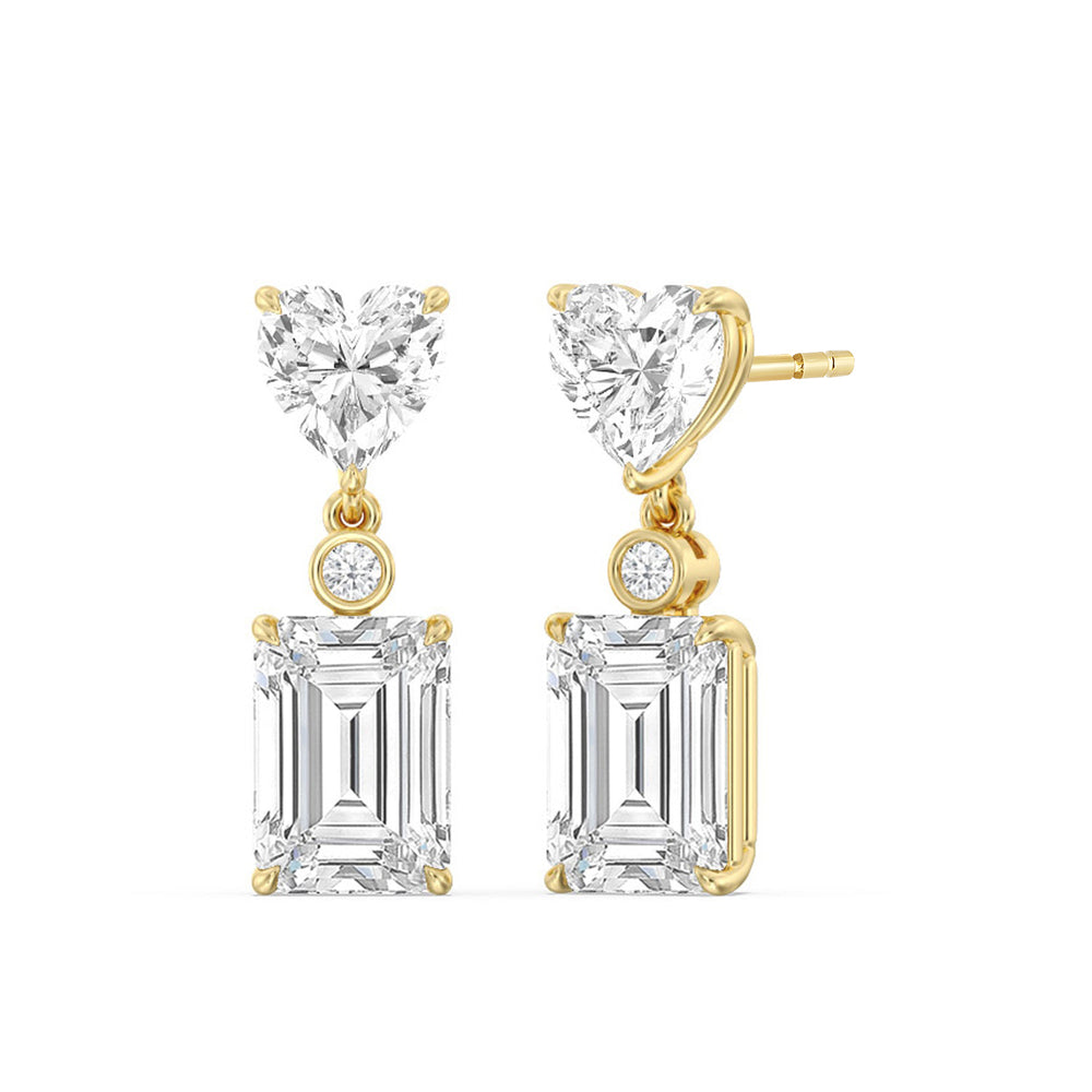 Heart Shape with Emerald Drop Earrings with 18KT Yellow Gold / Lab / 7 Cut Diamond in 14KT Yellow Gold / Lab / 7 view 1
