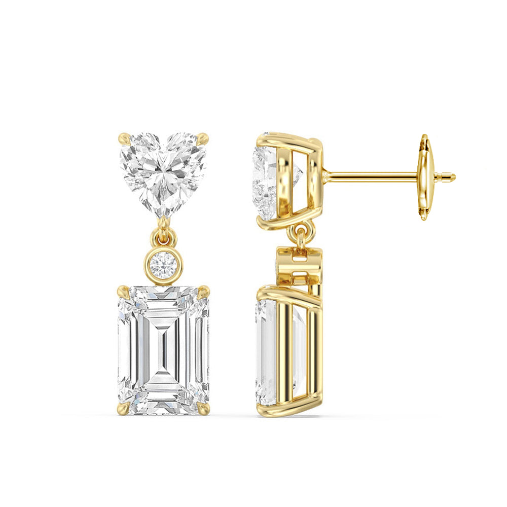 Heart Shape with Emerald Drop Earrings with 18KT Yellow Gold / Lab / 7 Cut Diamond in 14KT Yellow Gold / Lab / 7 view 2
