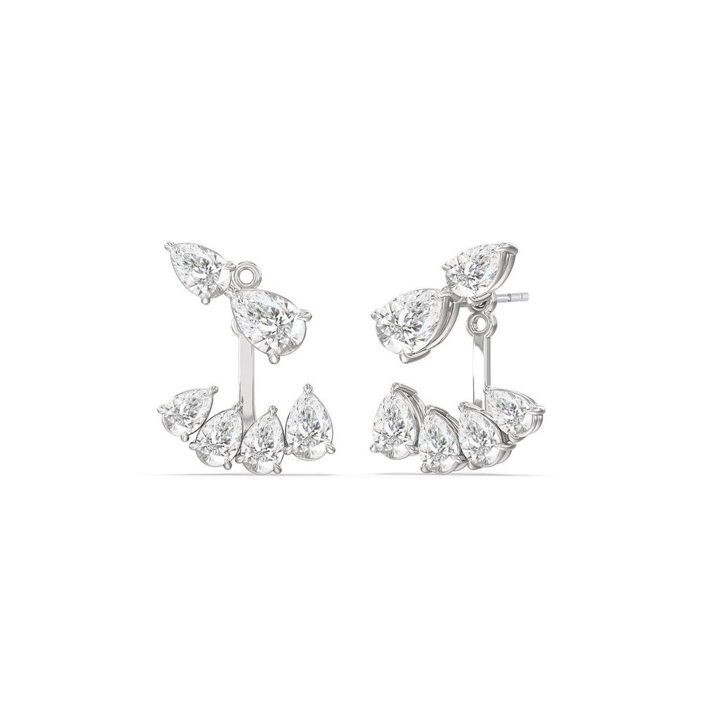 Front-Back Graduating Pear Earrings with 18KT White Gold / Lab / 4 9/10 Cut Diamond in 14KT White Gold / Lab / 4 9/10 view 1
