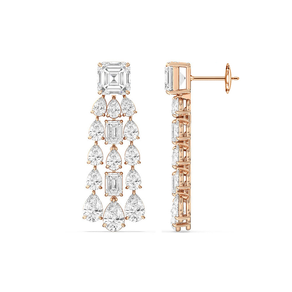 Pear and Emerald Shape Chandelier Earrings with 18KT Rose Gold / Lab / 17 1/5 Cut Diamond in 14KT Rose Gold / Lab / 17 1/5 view 2

