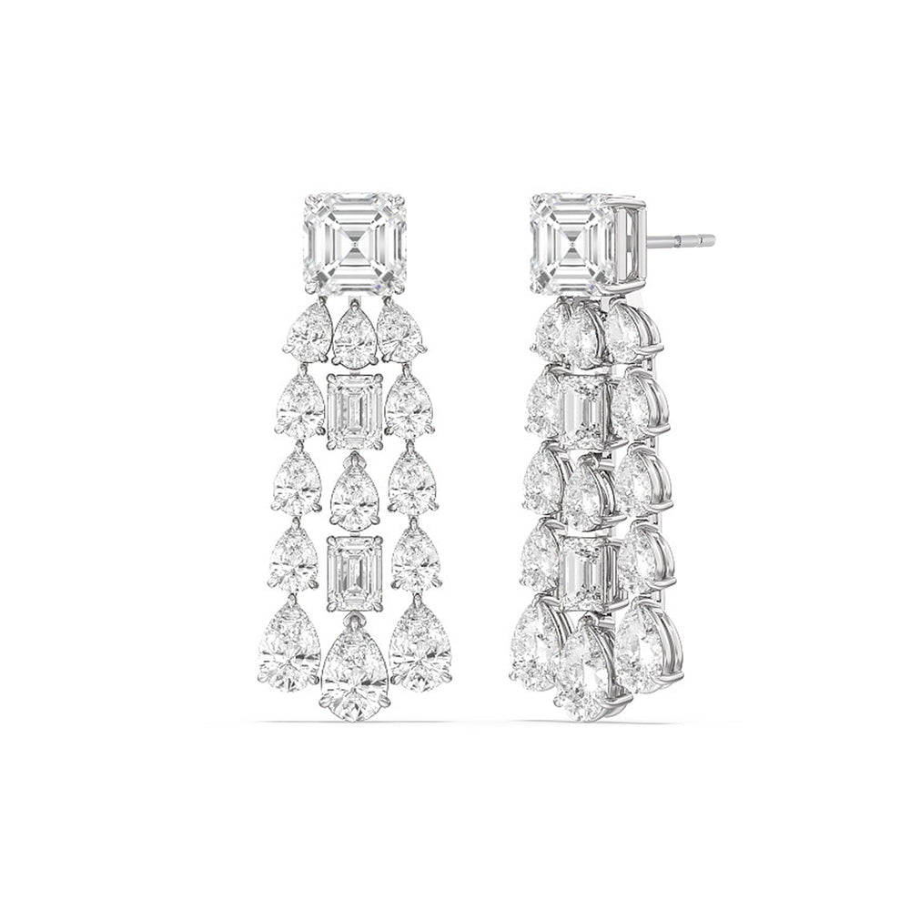 Pear and Emerald Shape Chandelier Earrings with 18KT White Gold / Lab / 17 1/5 Cut Diamond in 14KT White Gold / Lab / 17 1/5 view 1
