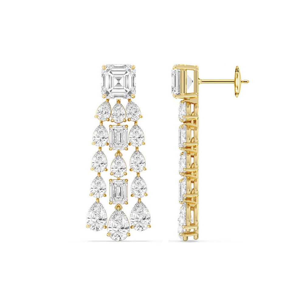 Pear and Emerald Shape Chandelier Earrings with 18KT Yellow Gold / Lab / 17 1/5 Cut Diamond in 14KT Yellow Gold / Lab / 17 1/5 view 2
