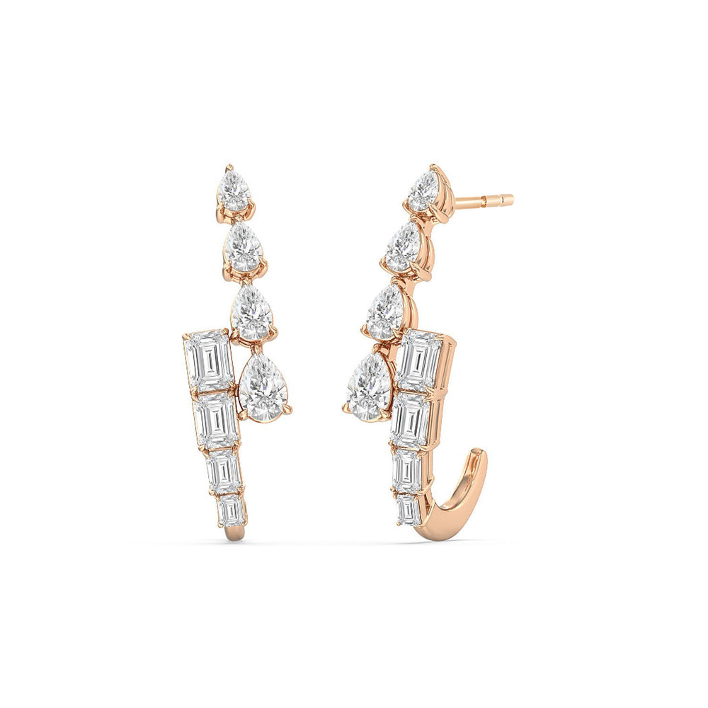 Graduating Emerald & Pear Earrings with 18KT Rose Gold / Lab / 3 3/4 Cut Diamond in 14KT Rose Gold / Lab / 3 3/4 view 1
