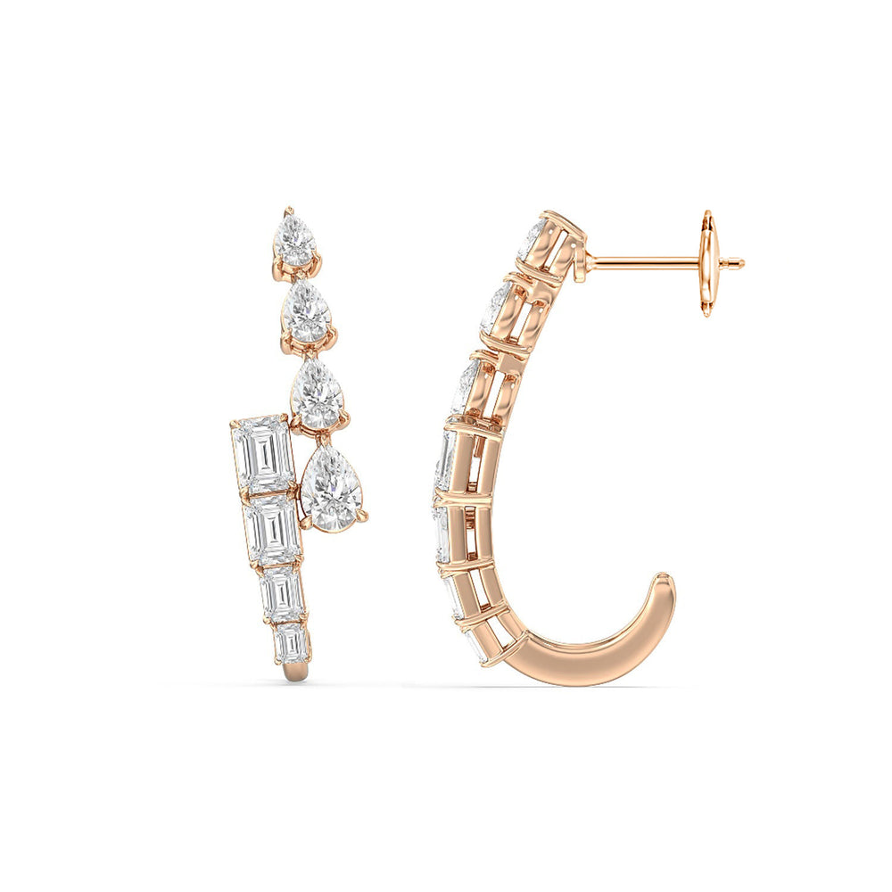 Graduating Emerald & Pear Earrings with 18KT Rose Gold / Lab / 3 3/4 Cut Diamond in 14KT Rose Gold / Lab / 3 3/4 view 2
