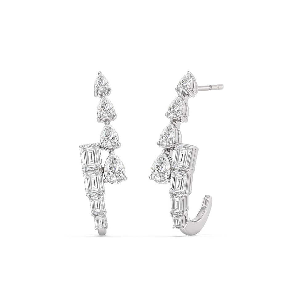 Graduating Emerald & Pear Earrings with 18KT White Gold / Lab / 3 3/4 Cut Diamond in 14KT White Gold / Lab / 3 3/4 view 1
