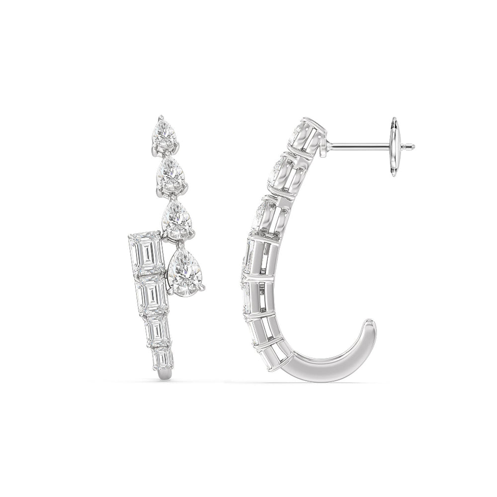 Graduating Emerald & Pear Earrings with 18KT White Gold / Lab / 3 3/4 Cut Diamond in 14KT White Gold / Lab / 3 3/4 view 2
