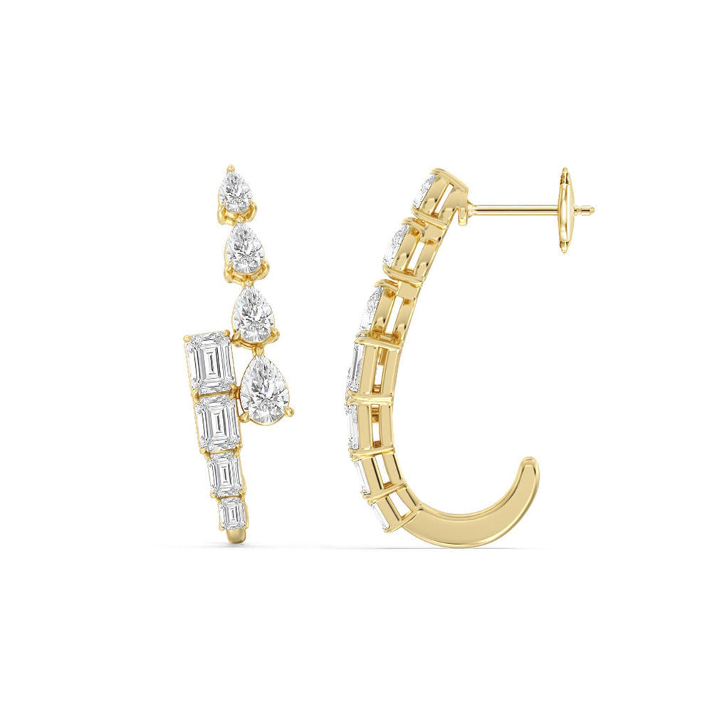 Graduating Emerald & Pear Earrings with 18KT Yellow Gold / Lab / 3 3/4 Cut Diamond in 14KT Yellow Gold / Lab / 3 3/4 view 2
