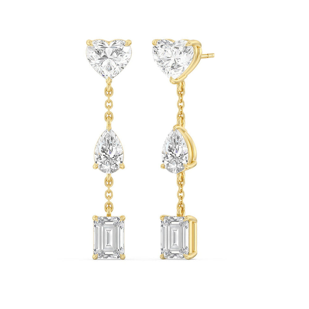 Heart, Pear, and Emerald Station Dangler Earrings with 18KT Yellow Gold / Lab / 4 Cut Diamond in 14KT Yellow Gold / Lab / 4 view 1
