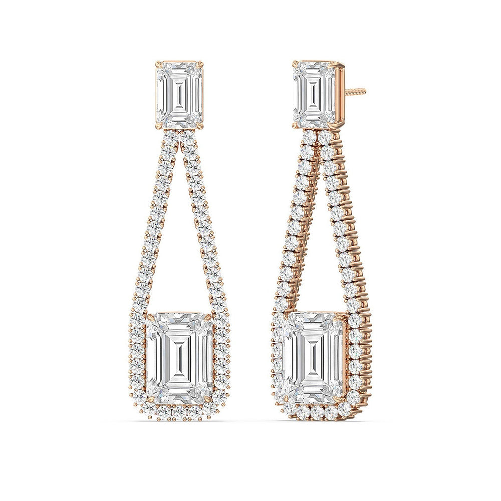 Emerald Shape Supported Drop Earrings with 18KT Rose Gold / Lab / 15 Cut Diamond in 14KT Rose Gold / Lab / 15 view 1
