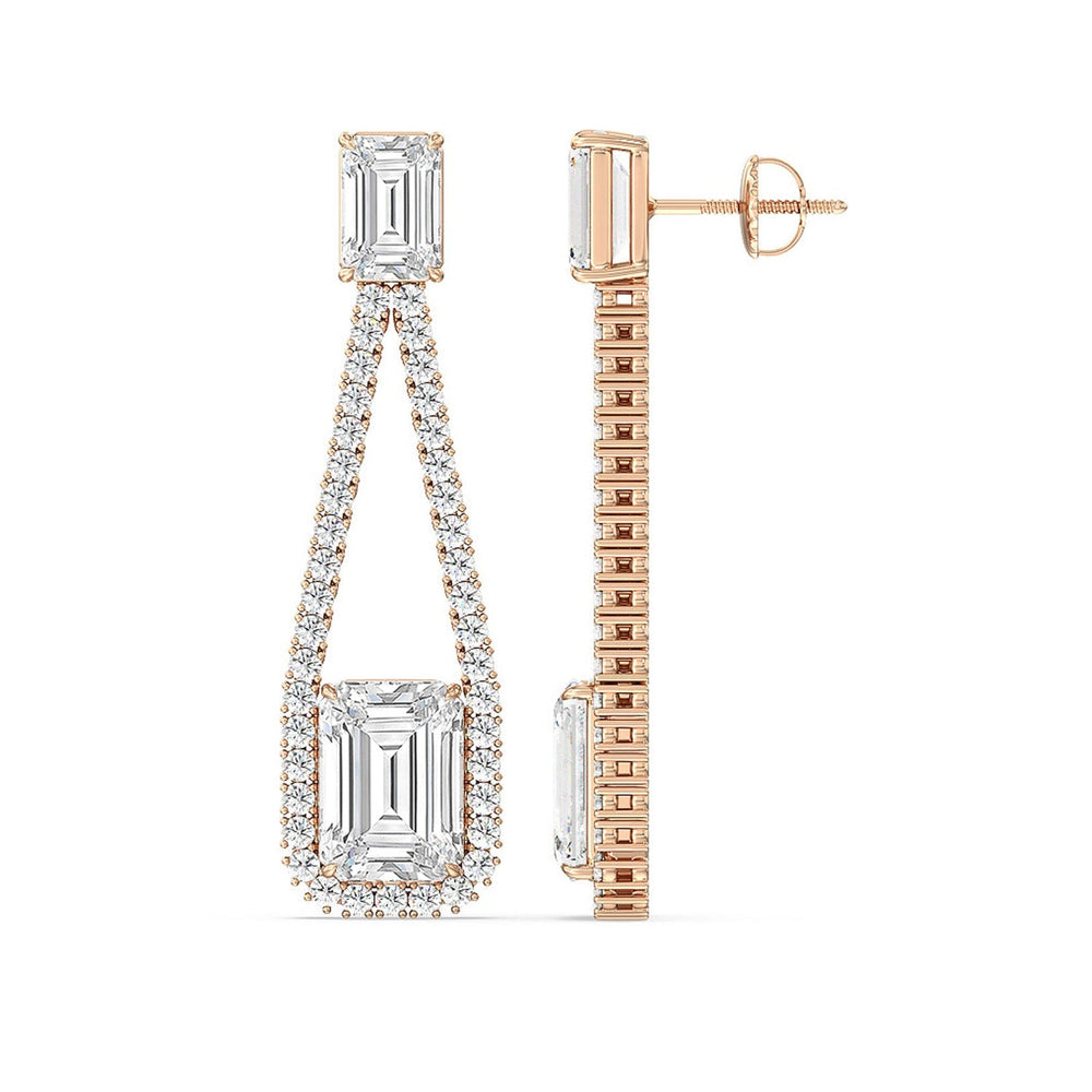 Emerald Shape Supported Drop Earrings with 18KT Rose Gold / Lab / 15 Cut Diamond in 14KT Rose Gold / Lab / 15 view 2
