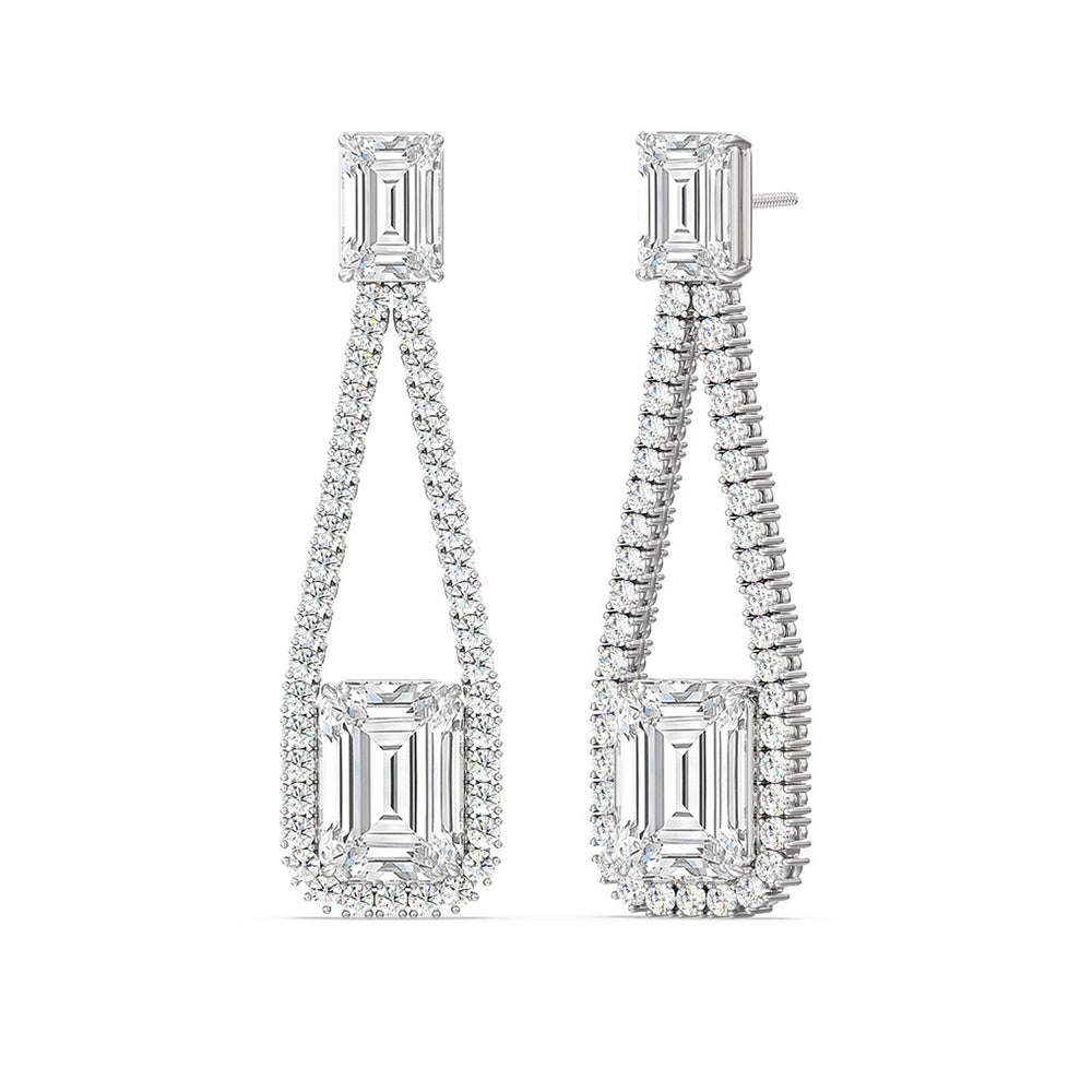 Emerald Shape Supported Drop Earrings with 18KT White Gold / Lab / 15 Cut Diamond in 14KT White Gold / Lab / 15 view 1
