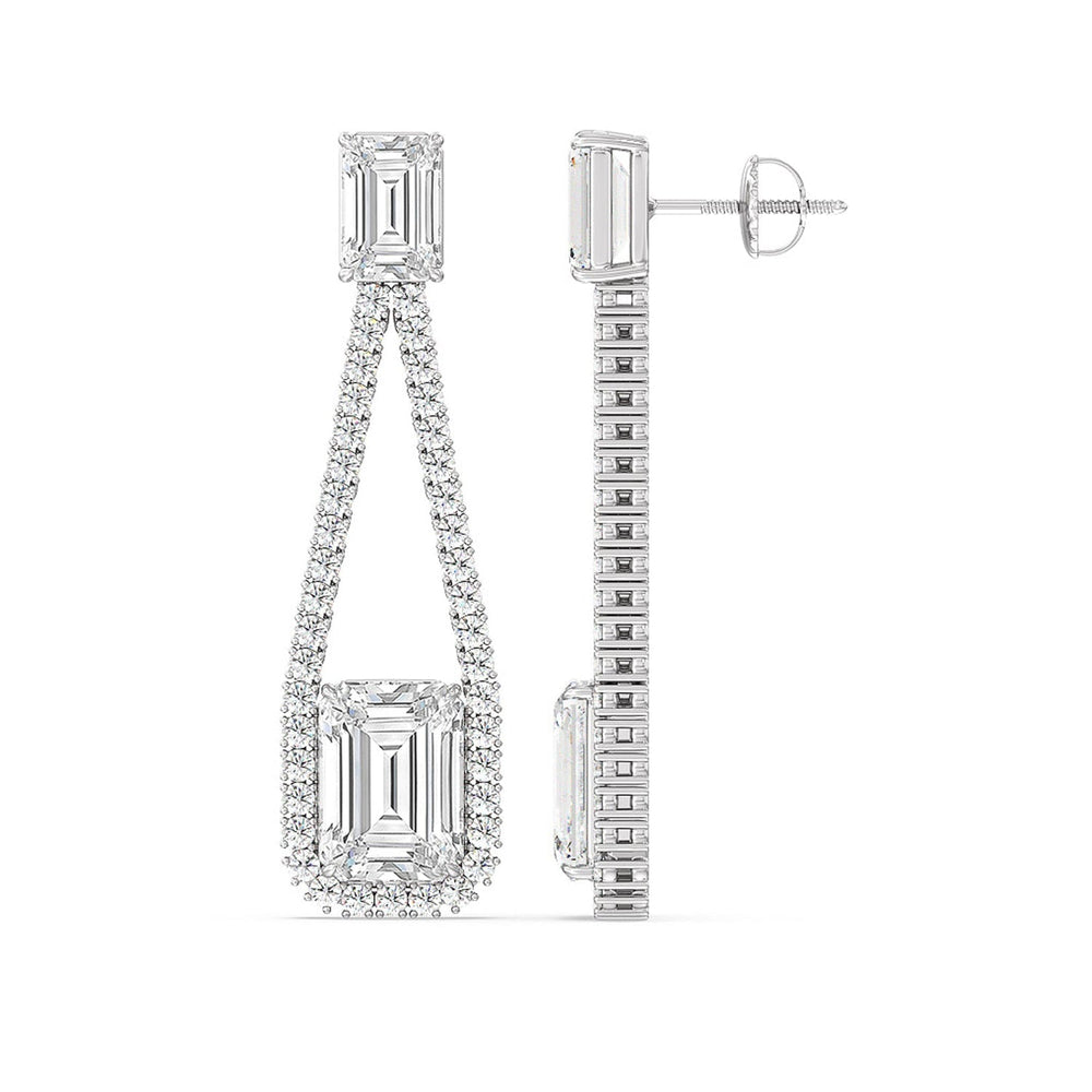 Emerald Shape Supported Drop Earrings with 18KT White Gold / Lab / 15 Cut Diamond in 14KT White Gold / Lab / 15 view 2
