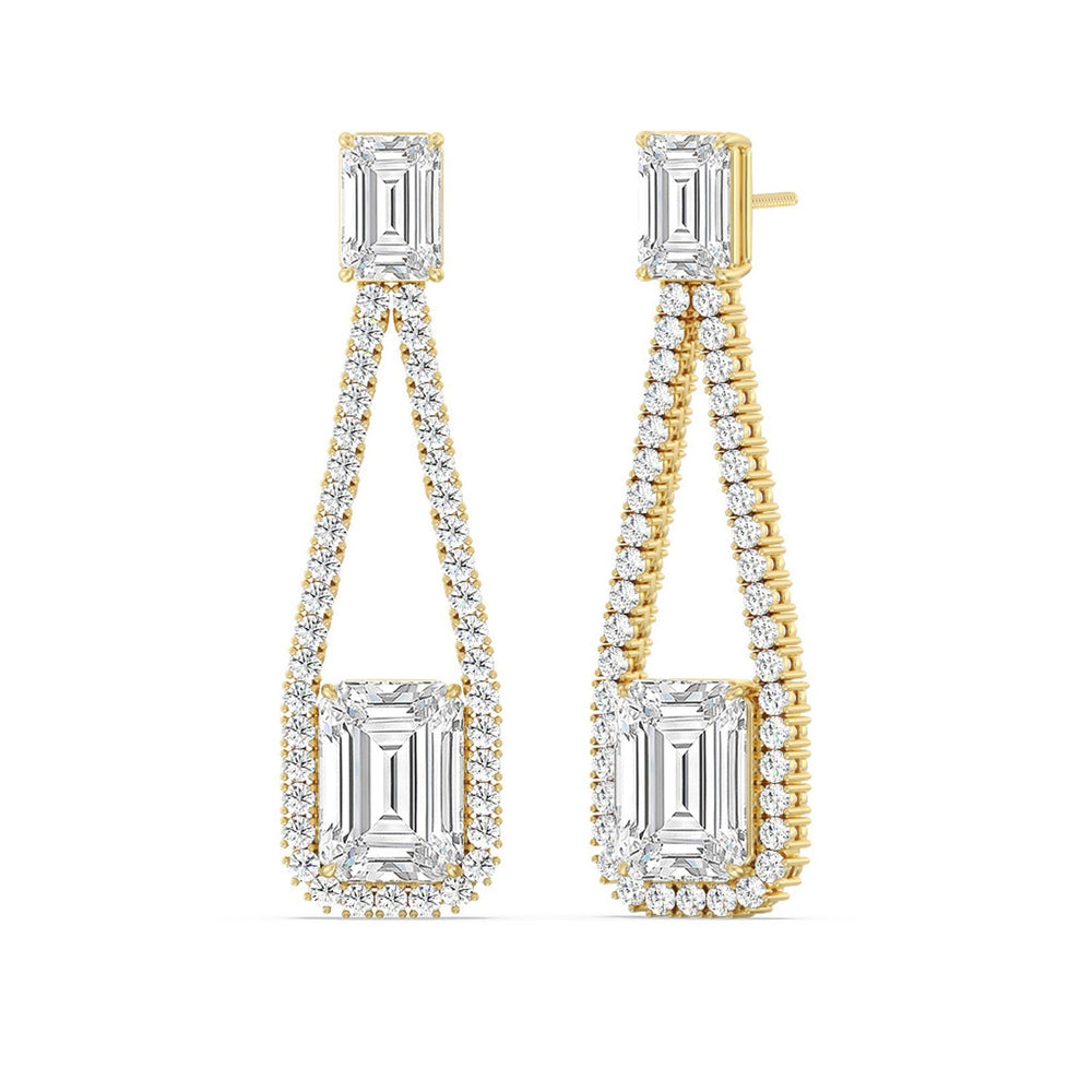 Emerald Shape Supported Drop Earrings with 18KT Yellow Gold / Lab / 15 Cut Diamond in 14KT Yellow Gold / Lab / 15 view 1
