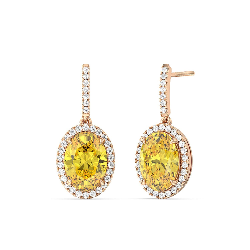 8 Ct Pair Fancy Deep Yellow Halo Drop Earrings with 18KT Rose Gold / Lab / 8 5/8 Cut Diamond in 14KT Rose Gold / Lab / 8 5/8 view 1
