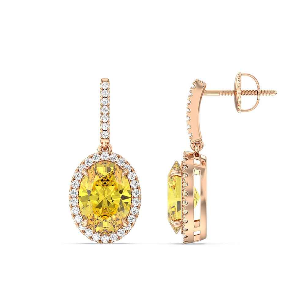8 Ct Pair Fancy Deep Yellow Halo Drop Earrings with 18KT Rose Gold / Lab / 8 5/8 Cut Diamond in 14KT Rose Gold / Lab / 8 5/8 view 2
