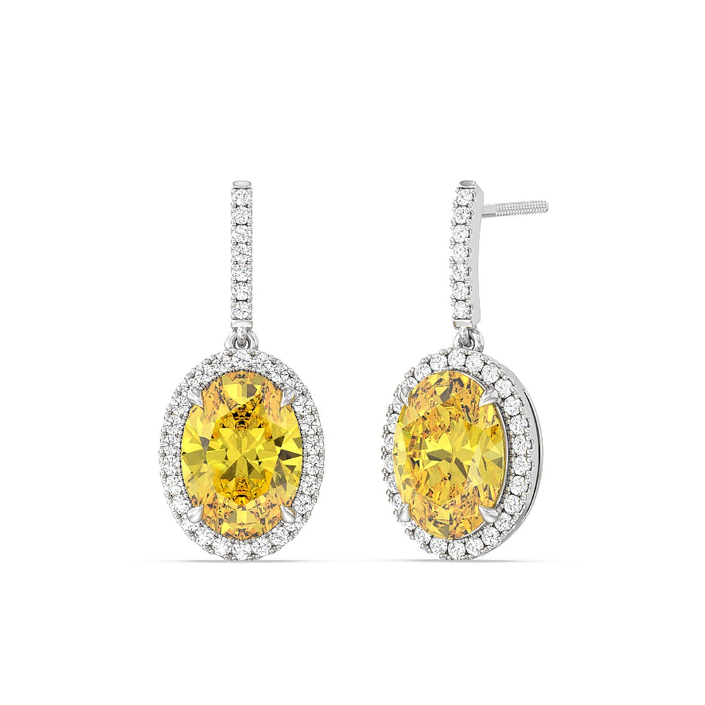 8 Ct Pair Fancy Deep Yellow Halo Drop Earrings with 18KT White Gold / Lab / 8 5/8 Cut Diamond in 14KT White Gold / Lab / 8 5/8 view 1
