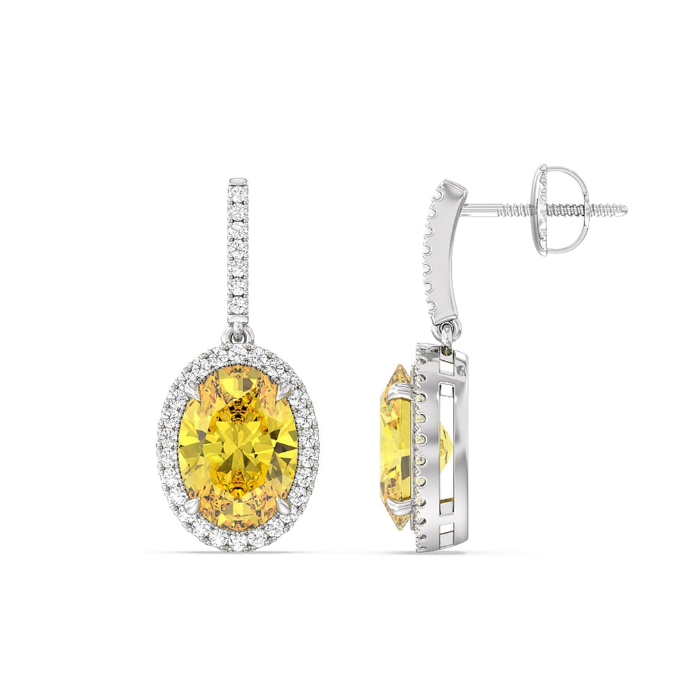 8 Ct Pair Fancy Deep Yellow Halo Drop Earrings with 18KT White Gold / Lab / 8 5/8 Cut Diamond in 14KT White Gold / Lab / 8 5/8 view 2
