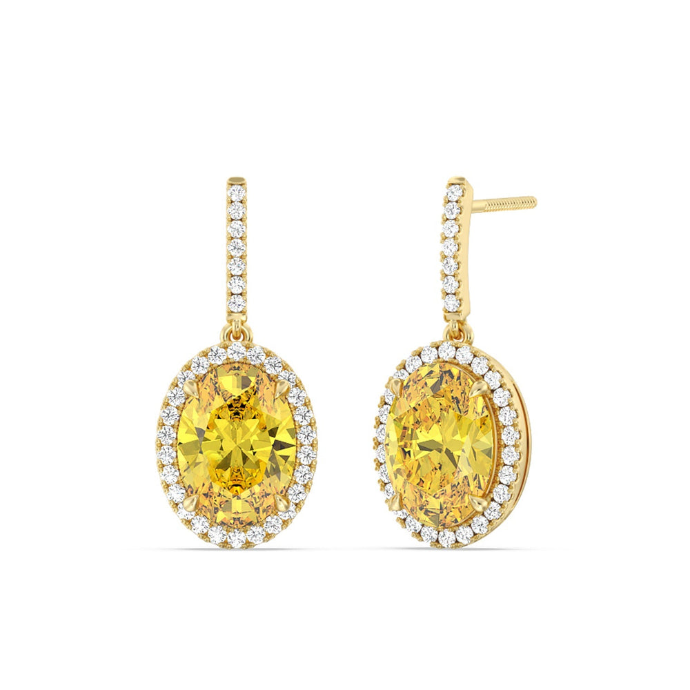 8 Ct Pair Fancy Deep Yellow Halo Drop Earrings with 18KT Yellow Gold / Lab / 8 5/8 Cut Diamond in 14KT Yellow Gold / Lab / 8 5/8 view 1
