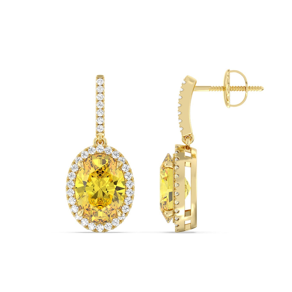 8 Ct Pair Fancy Deep Yellow Halo Drop Earrings with 18KT Yellow Gold / Lab / 8 5/8 Cut Diamond in 14KT Yellow Gold / Lab / 8 5/8 view 2
