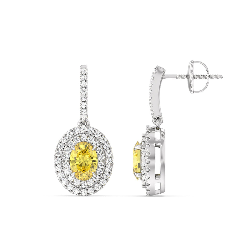 2 Ct Pair Fancy Deep Yellow Double Halo Drop Earrings with 18KT White Gold / Lab / 2 7/8 Cut Diamond in 14KT White Gold / Lab / 2 7/8 view 2
