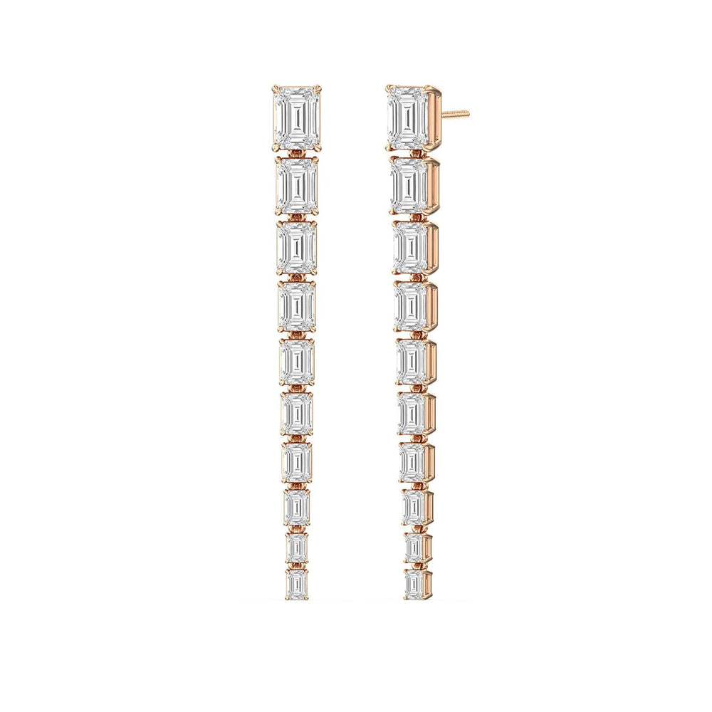 Descending Emerald Cut Diamond Dangler Earrings with 18KT Rose Gold / Lab / 8 3/4 Cut Diamond in 14KT Rose Gold / Lab / 8 3/4 view 1
