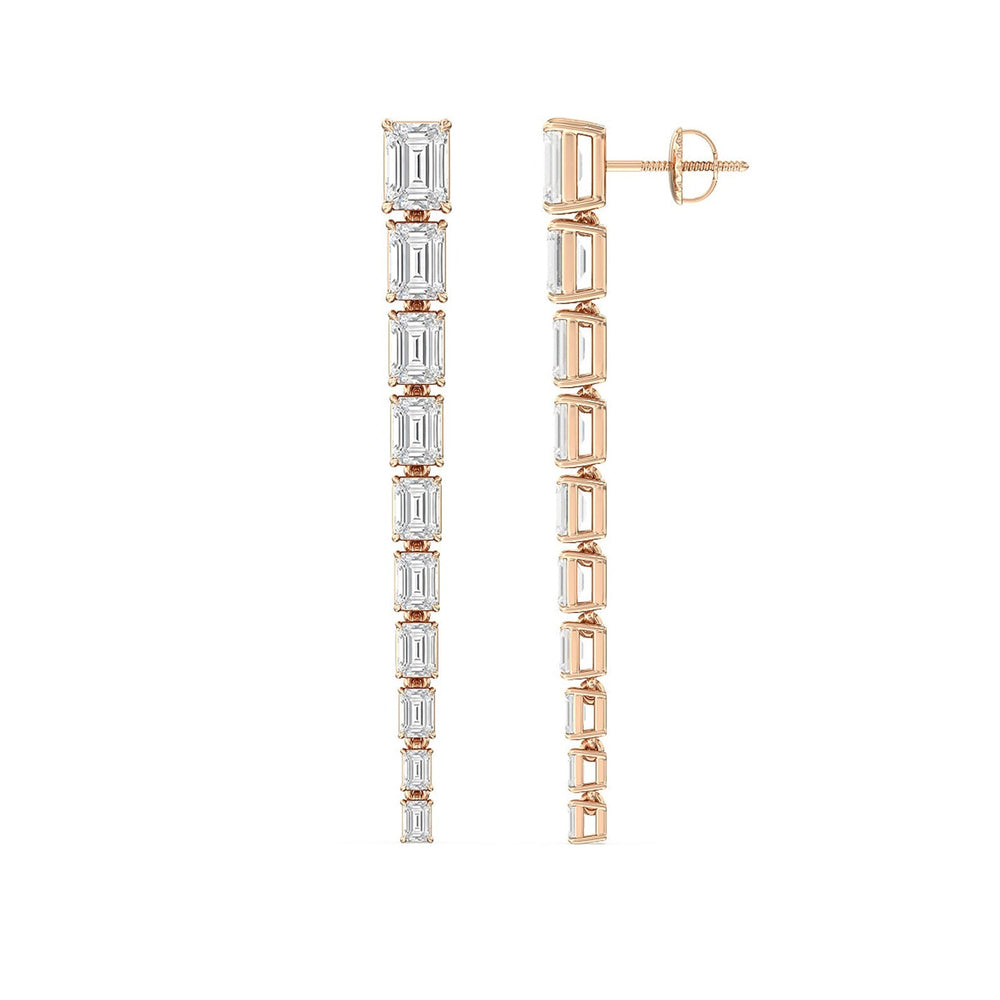 Descending Emerald Cut Diamond Dangler Earrings with 18KT Rose Gold / Lab / 8 3/4 Cut Diamond in 14KT Rose Gold / Lab / 8 3/4 view 2
