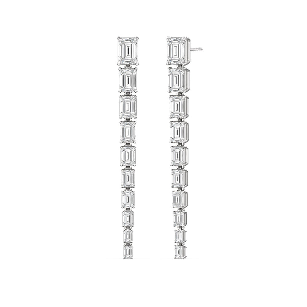Descending Emerald Cut Diamond Dangler Earrings with 18KT White Gold / Lab / 8 3/4 Cut Diamond in 14KT White Gold / Lab / 8 3/4 view 1
