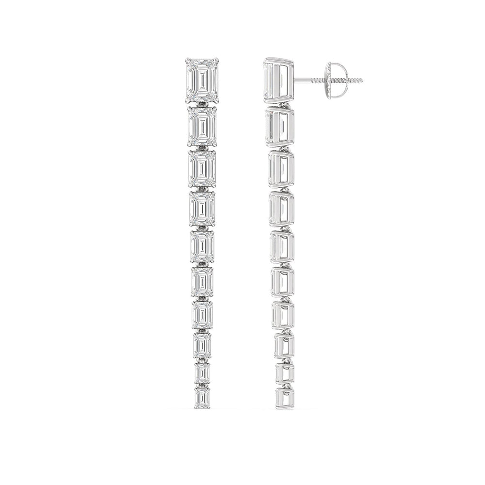 Descending Emerald Cut Diamond Dangler Earrings with 18KT White Gold / Lab / 8 3/4 Cut Diamond in 14KT White Gold / Lab / 8 3/4 view 2
