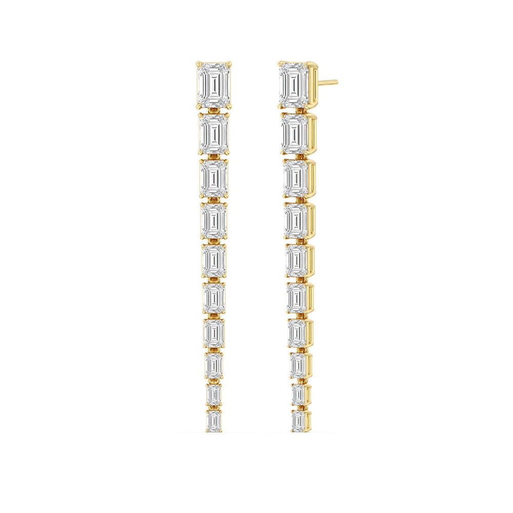 Descending Emerald Cut Diamond Dangler Earrings with 18KT Yellow Gold / Lab / 8 3/4 Cut Diamond in 14KT Yellow Gold / Lab / 8 3/4 view 1
