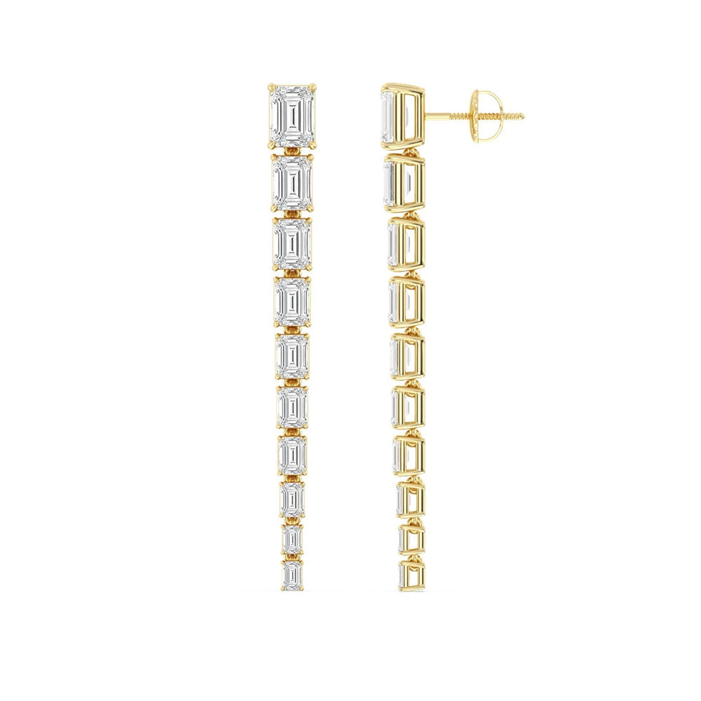 Descending Emerald Cut Diamond Dangler Earrings with 18KT Yellow Gold / Lab / 8 3/4 Cut Diamond in 14KT Yellow Gold / Lab / 8 3/4 view 2
