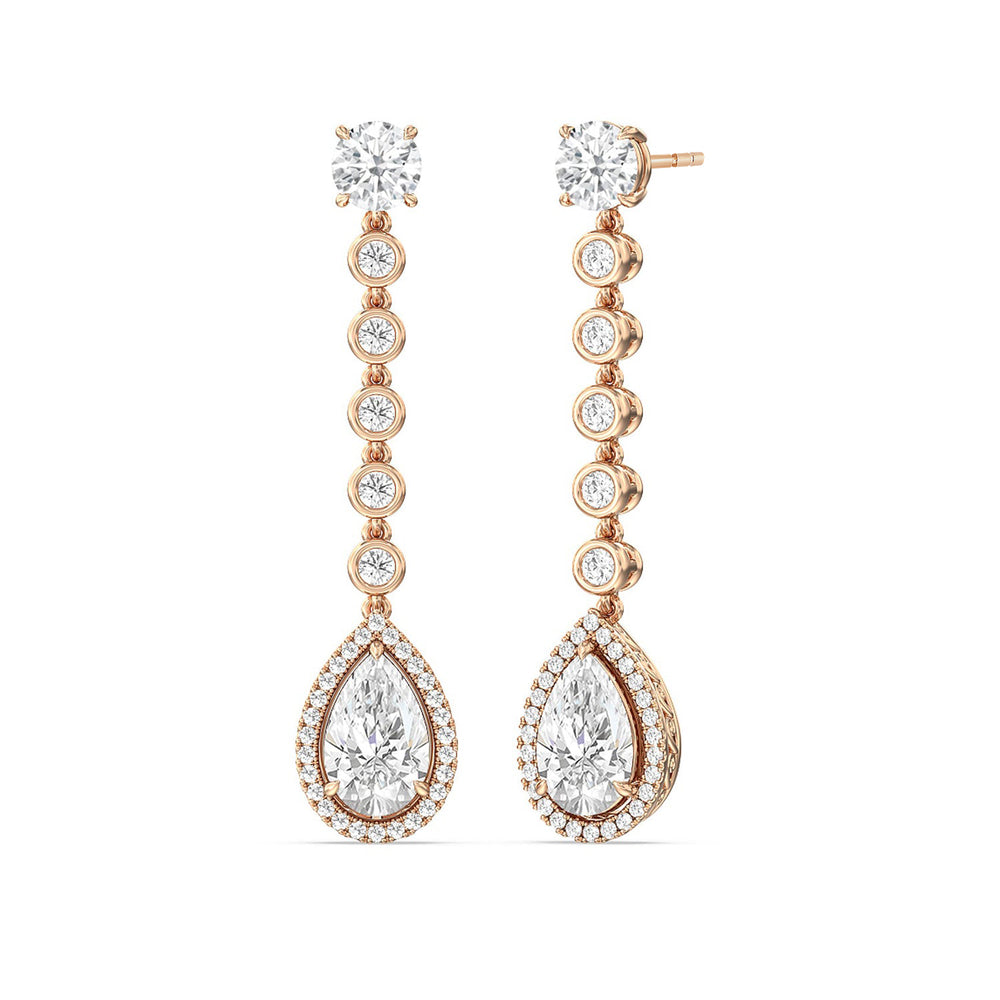 Pear Shape Drop Halo Dangler Earrings with 18KT Rose Gold / Lab / 8 1/4 Cut Diamond in 14KT Rose Gold / Lab / 8 1/4 view 1
