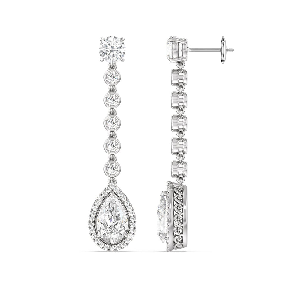 Pear Shape Drop Halo Dangler Earrings with 18KT White Gold / Lab / 8 1/4 Cut Diamond in 14KT White Gold / Lab / 8 1/4 view 2
