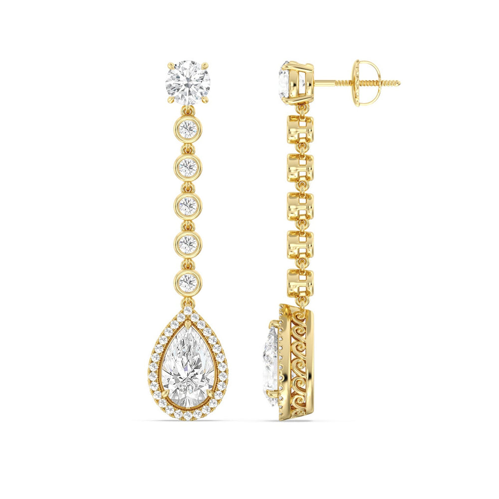 Pear Shape Drop Halo Dangler Earrings with 18KT Yellow Gold / Lab / 8 1/4 Cut Diamond in 14KT Yellow Gold / Lab / 8 1/4 view 2
