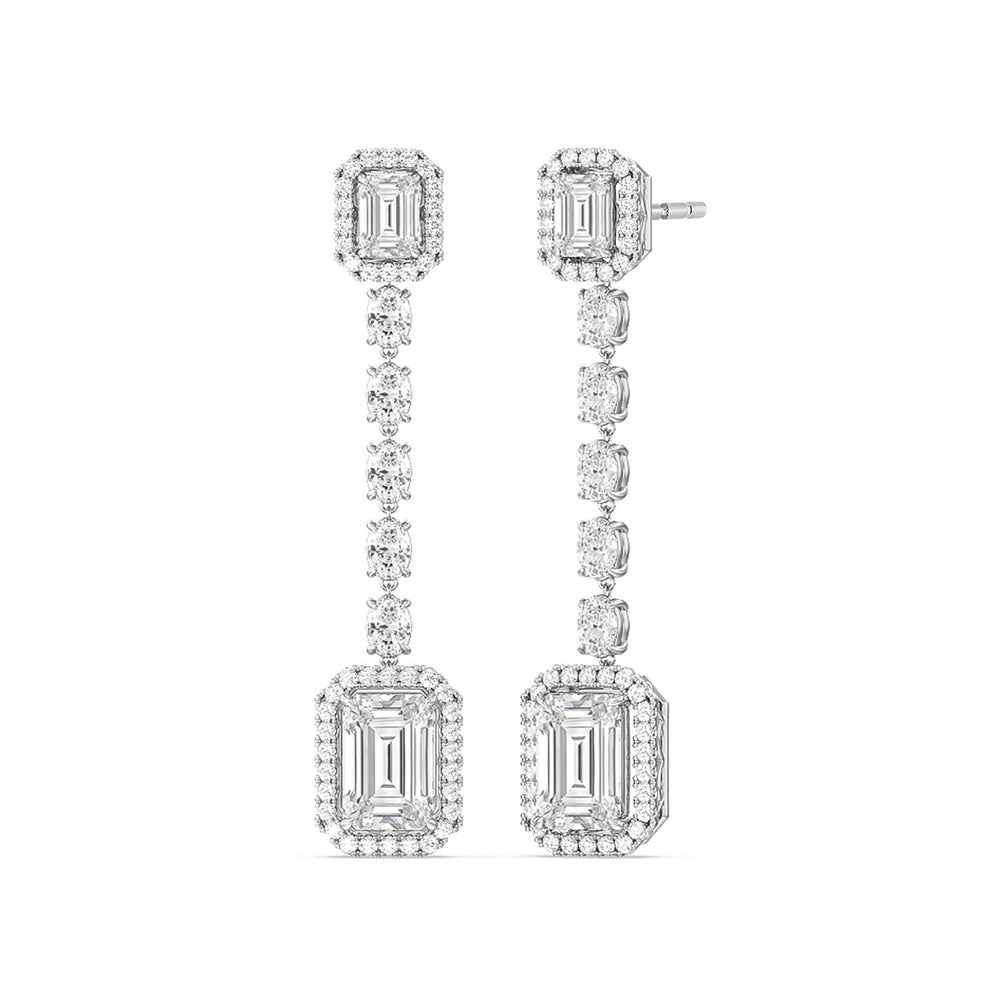 Emerald Cut Drop Halo Dangler Earrings with 18KT White Gold / Lab / 10 1/3 Cut Diamond in 14KT White Gold / Lab / 10 1/3 view 1
