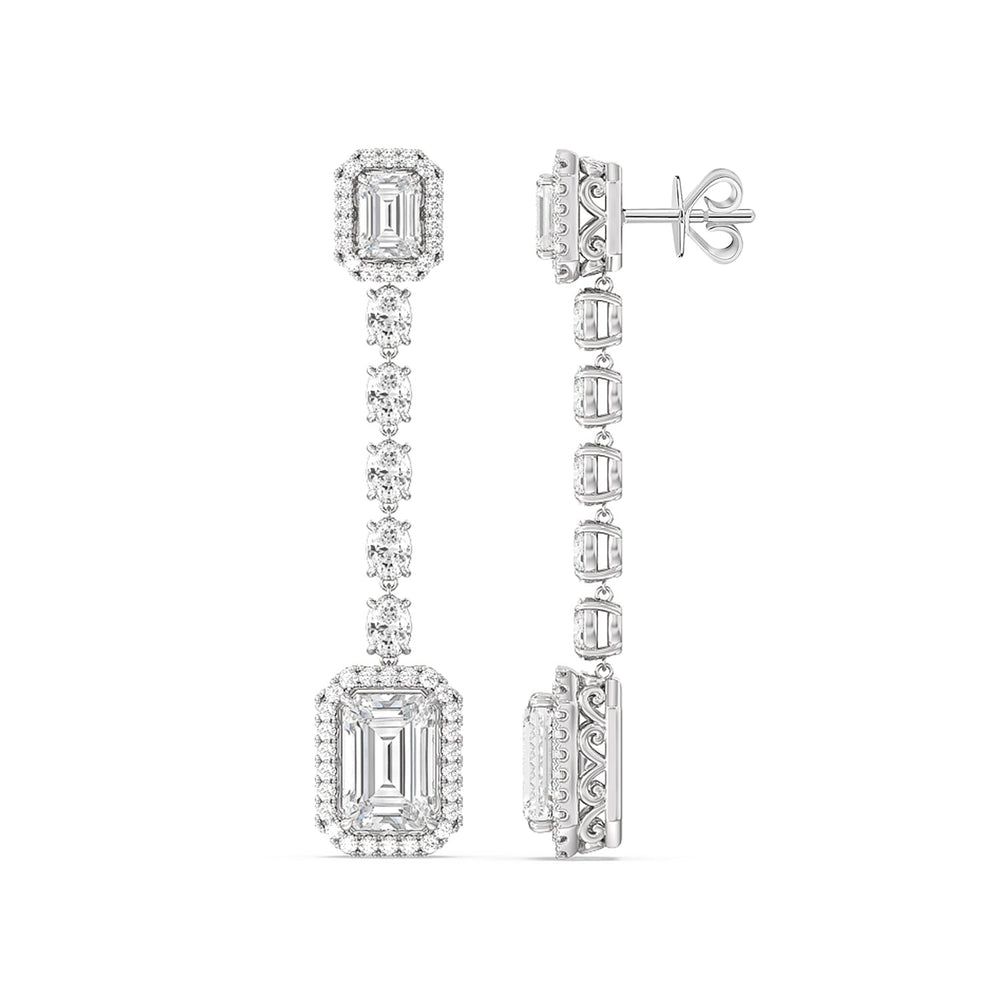 Emerald Cut Drop Halo Dangler Earrings with 18KT White Gold / Lab / 10 1/3 Cut Diamond in 14KT White Gold / Lab / 10 1/3 view 2
